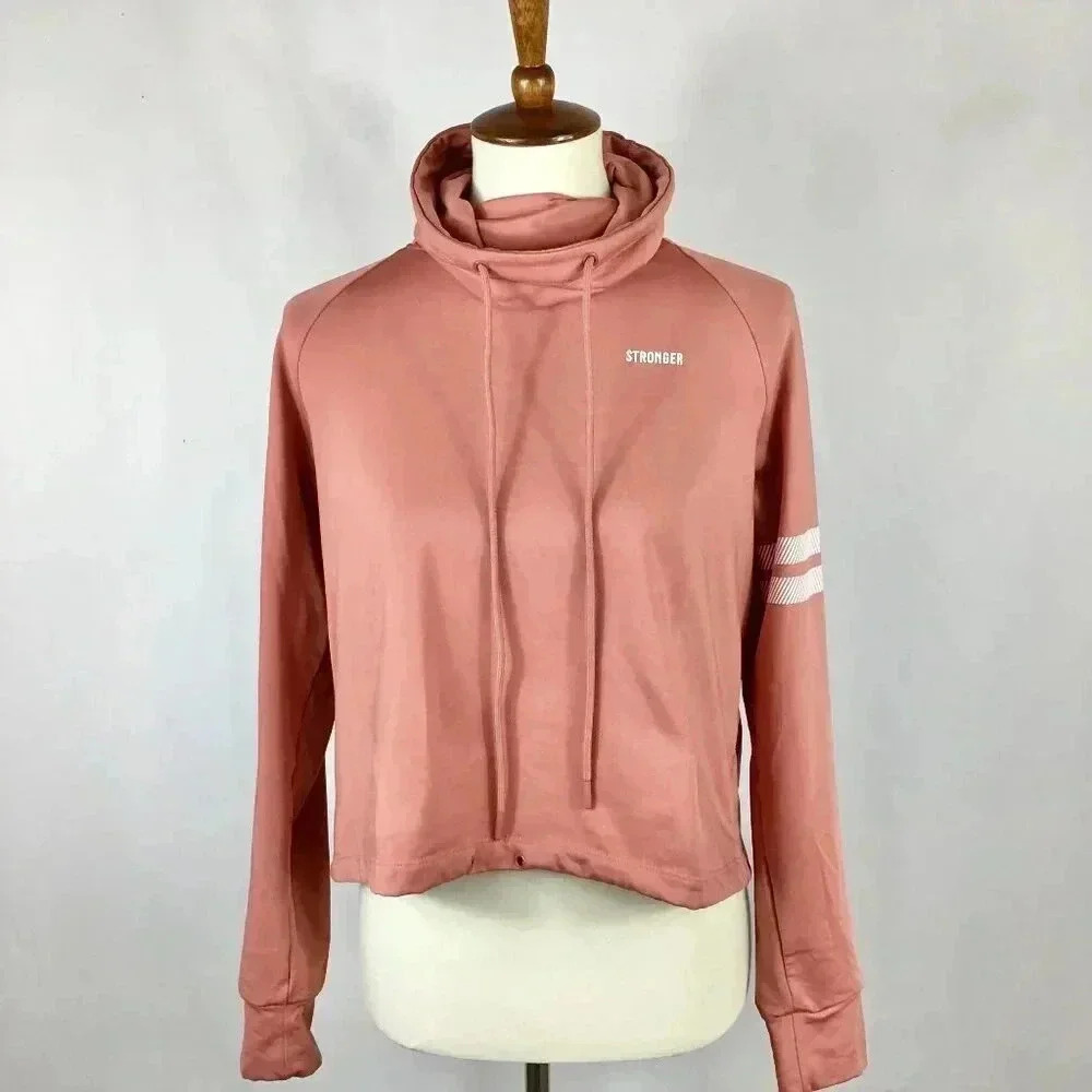Stronger Cropped Sweatshirt Workout Top Funnel Neck Long Sleeve Athletic Rust M
